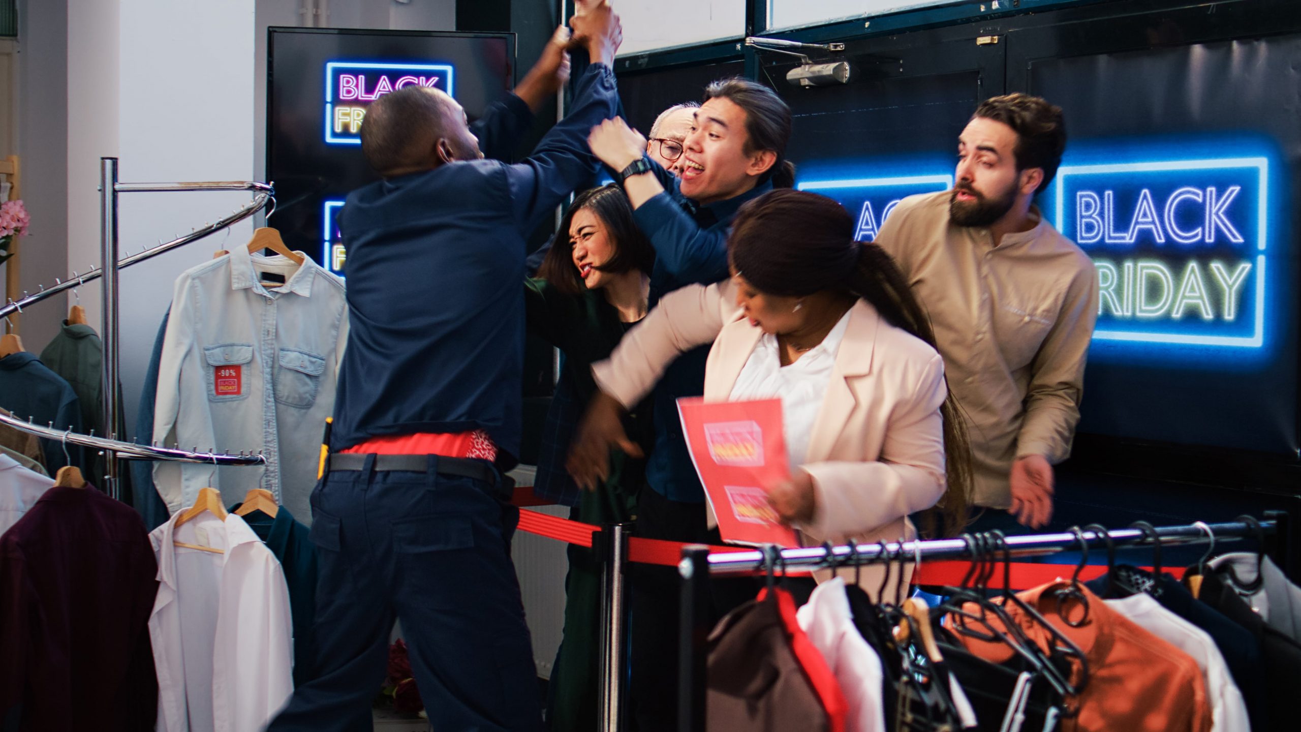 Consumers queue for Black Friday.