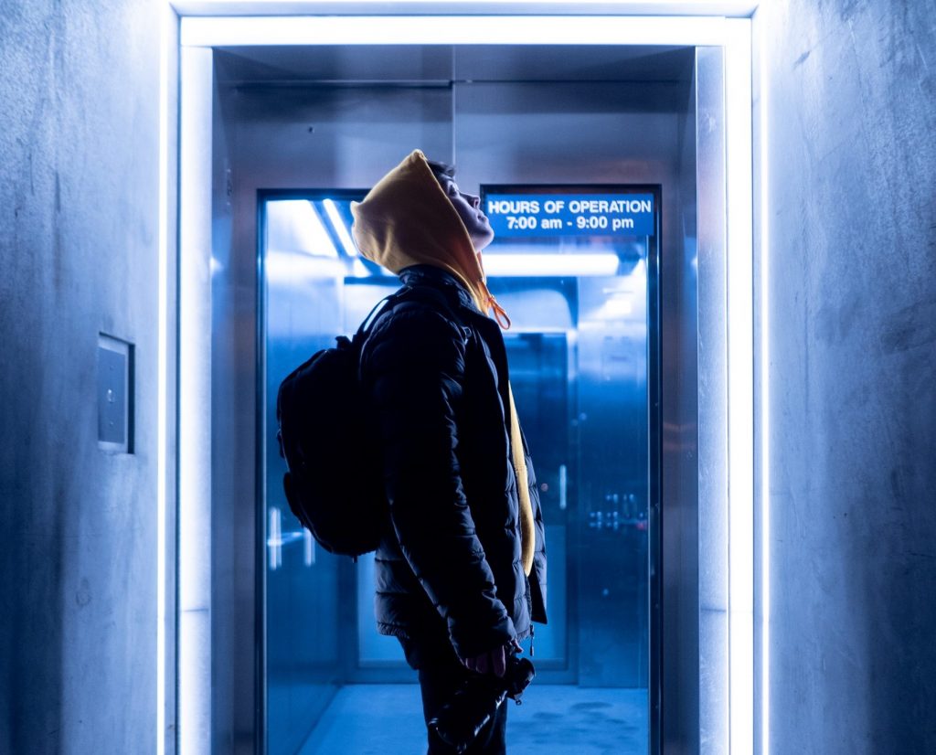 man inside an elevator
