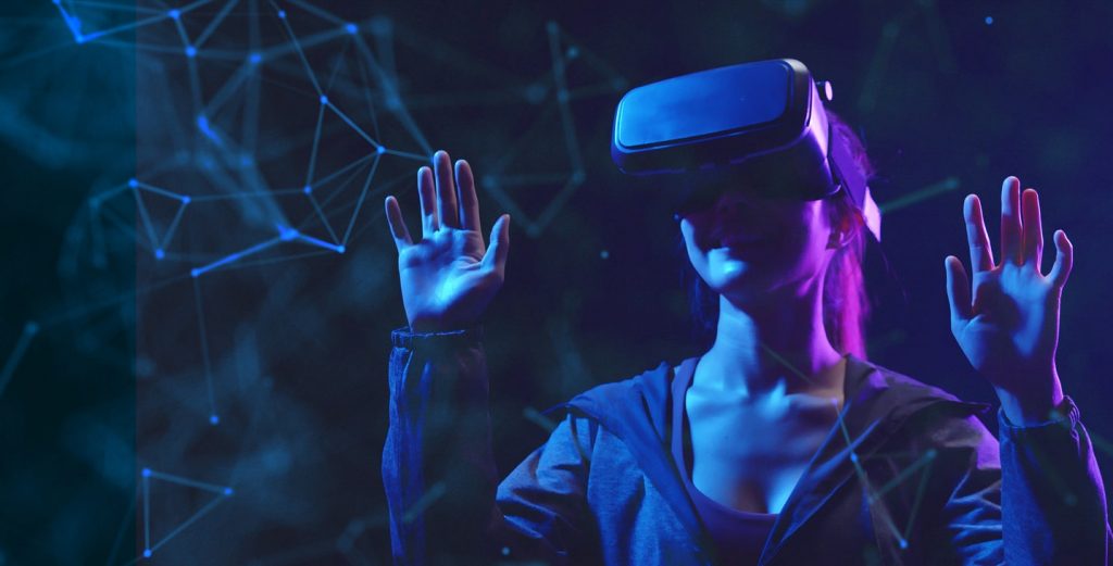 a consumer in the metaverse with VR glasses