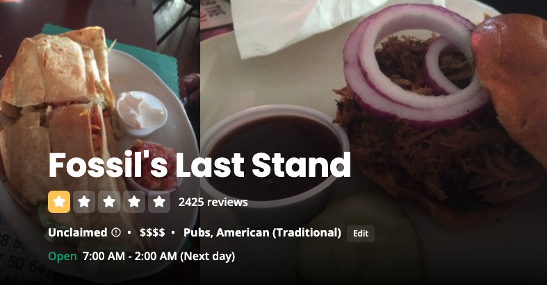 Fossils Last Stand profile on Yelp